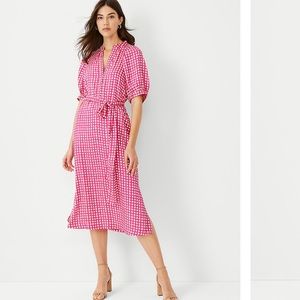 Petite Gingham Belted Shirtdress -Ann Taylor NWT